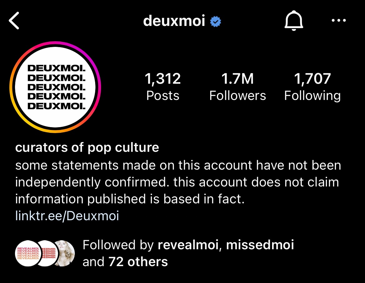 ny matinee @ deuxmoi screenshot of instagram